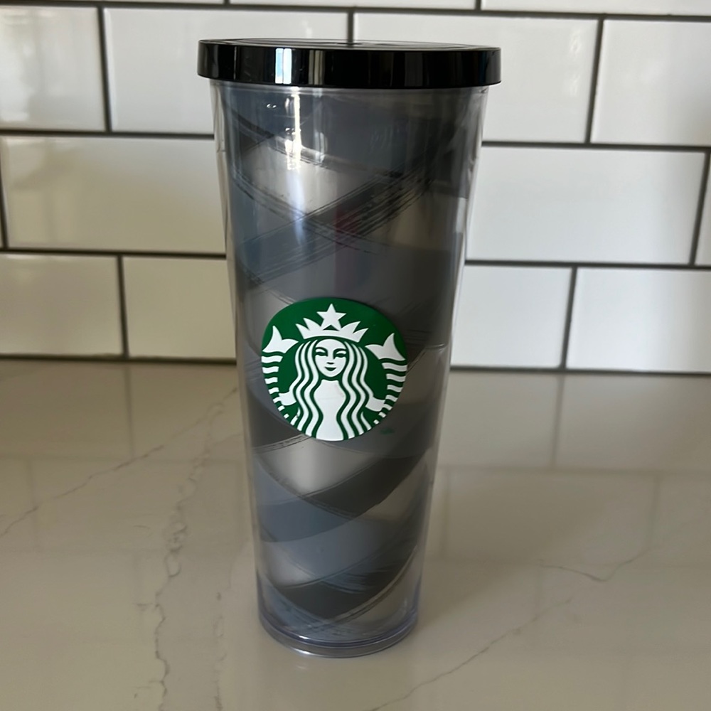 Starbucks 24oz Tumbler Black & Gray Swirl Stripes